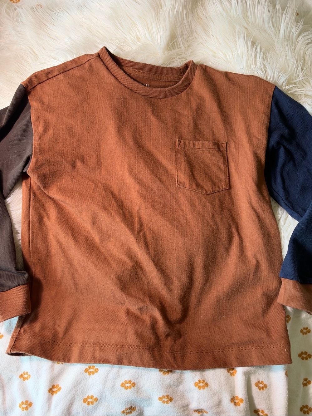 GAP Colorblock Long Sleeve Pocket Tee - Rust, Navy, Brown